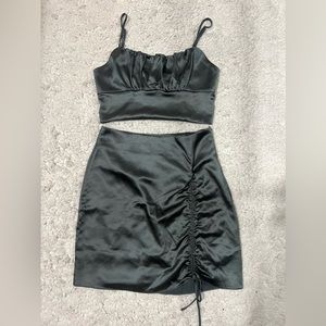 Forever 21 Satin Ruched Top & Skirt Two Piece Set